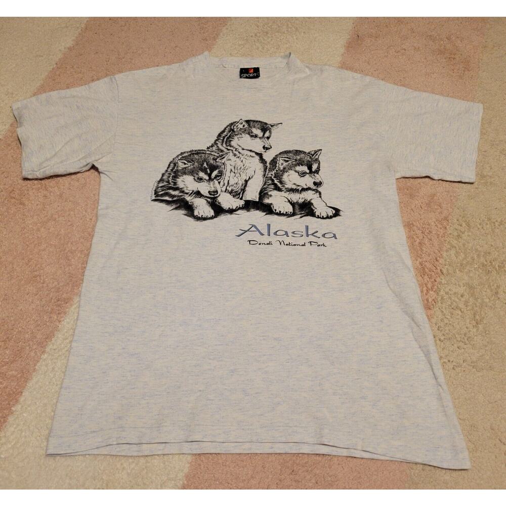 Vintage Signal Sports Alaska Denali National Park Husky Puppies Shirt Size L